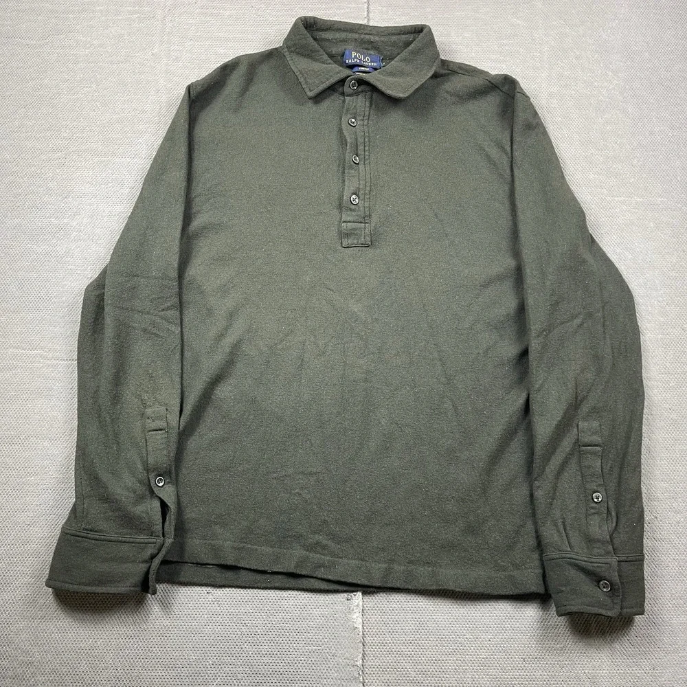Polo Ralph Lauren Sweater‎ Mens Large* Wool Green Collared Preppy Button Up